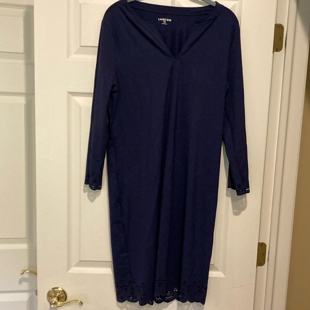 Lands' End Women's three quarter  sleeve  Navy Dress